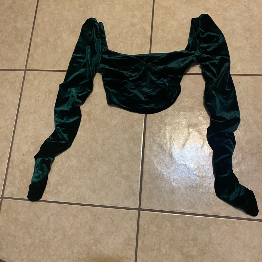 Dark Green long sleeve crop top shein Medium